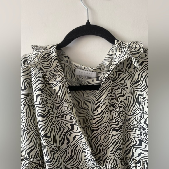 SANDRO 100 % SILK Salome belted zebra-print silk-twill dress - Small - Picture 10 of 16